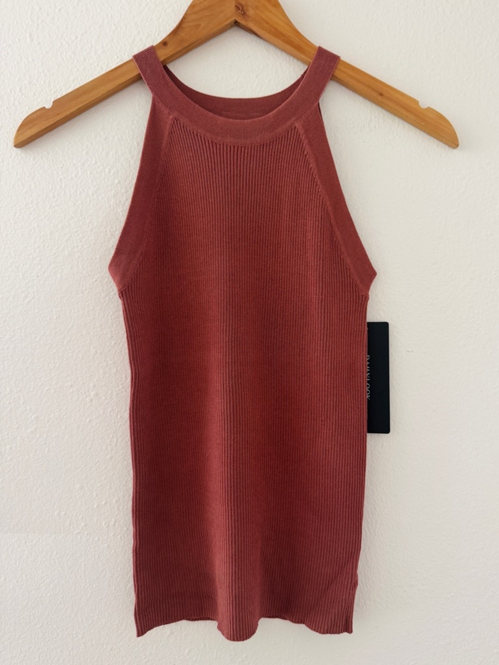 NWT Olivia Grey Halter Neck Ribbed Tank Top - Terracotta Brown